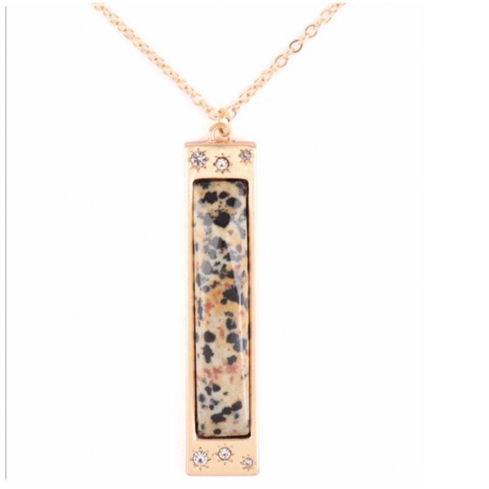 Long Natural Stone Dalmatian Necklace